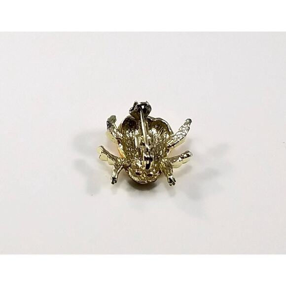 Vintage Peach Enamel Ladybug Brooch Green Rhinestone Eyes Gold Tone Pin - Picture 9 of 10